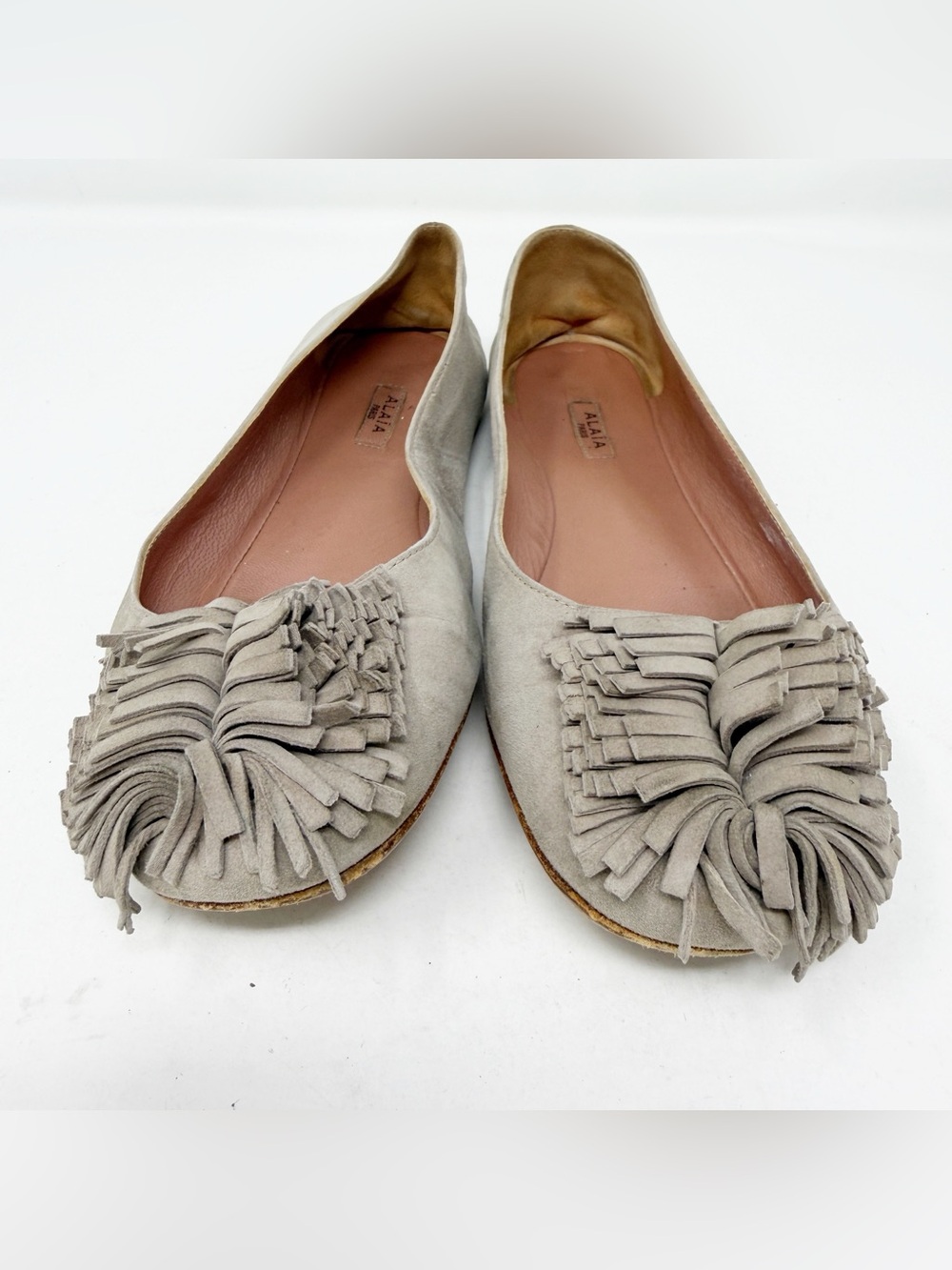 Alaia Gray Suede Fringe Ballet Flats Designer Slip On Size EU 36 US 6 - Picture 2 of 10